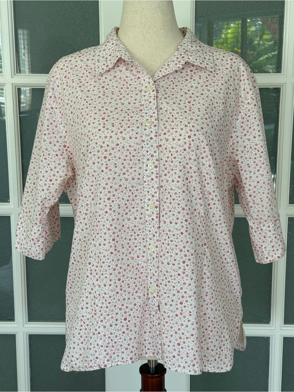 Talbots XL Floral Button Front Shirt Pink Cottagecore Cotton Top